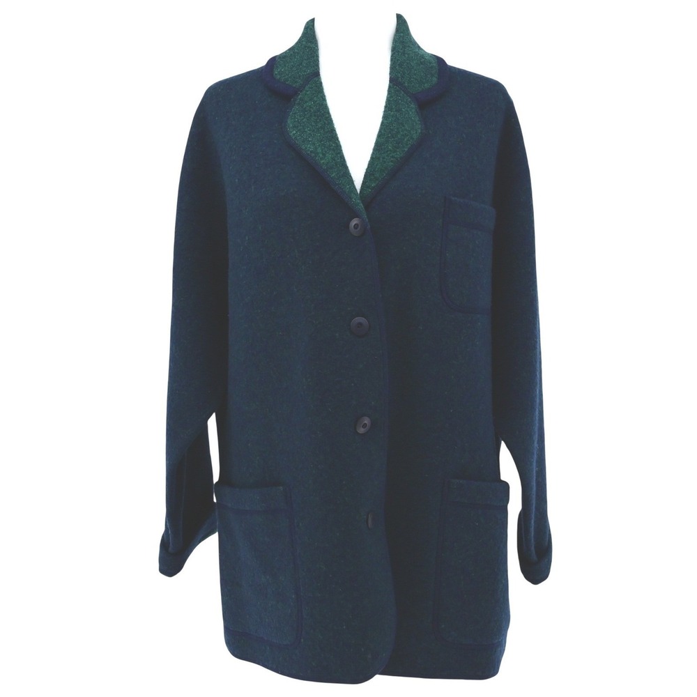 VTG Lands End 100% Wool Preppy Boiled Cardigan Jacket Navy Green SZ 16 Hong Kong - Picture 2 of 13